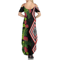 Aotearoa Tukutuku Motif Summer Maxi Dress Pohutukawa and Fern Leaves