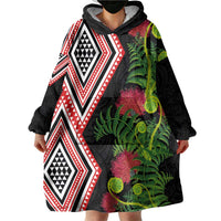 Aotearoa Tukutuku Motif Wearable Blanket Hoodie Pohutukawa and Fern Leaves