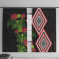 Aotearoa Tukutuku Motif Window Curtain Pohutukawa and Fern Leaves