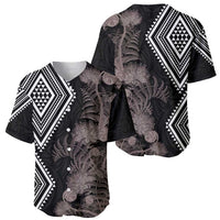 Aotearoa Tukutuku Motif Baseball Jersey Pohutukawa and Fern Leaves Grayscale Color LT03 - Polynesian Pride