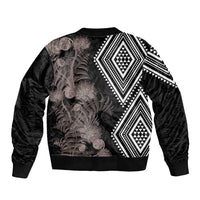 Aotearoa Tukutuku Motif Bomber Jacket Pohutukawa and Fern Leaves Grayscale Color
