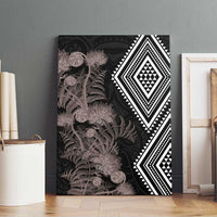 Aotearoa Tukutuku Motif Canvas Wall Art Pohutukawa and Fern Leaves Grayscale Color LT03 - Polynesian Pride