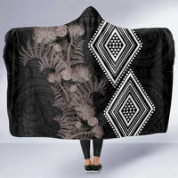 Aotearoa Tukutuku Motif Hooded Blanket Pohutukawa and Fern Leaves Grayscale Color