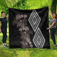 Aotearoa Tukutuku Motif Quilt Pohutukawa and Fern Leaves Grayscale Color LT03 - Polynesian Pride