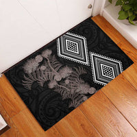 Aotearoa Tukutuku Motif Rubber Doormat Pohutukawa and Fern Leaves Grayscale Color LT03 - Polynesian Pride