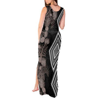 Aotearoa Tukutuku Motif Tank Maxi Dress Pohutukawa and Fern Leaves Grayscale Color