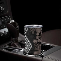 Aotearoa Tukutuku Motif Tumbler Cup Pohutukawa and Fern Leaves Grayscale Color