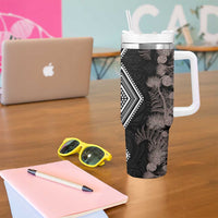 Aotearoa Tukutuku Motif Tumbler With Handle Pohutukawa and Fern Leaves Grayscale Color LT03 - Polynesian Pride
