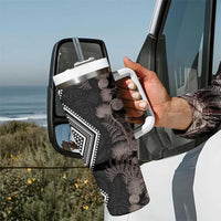 Aotearoa Tukutuku Motif Tumbler With Handle Pohutukawa and Fern Leaves Grayscale Color LT03 - Polynesian Pride