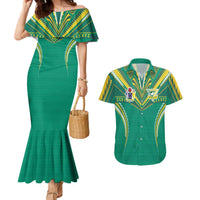 Custom Cook Islands Rugby Couples Matching Mermaid Dress and Hawaiian Shirt Tatau Art Sport Style Green Color LT03 Green - Polynesian Pride