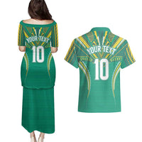 Custom Cook Islands Rugby Couples Matching Puletasi and Hawaiian Shirt Tatau Art Sport Style Green Color