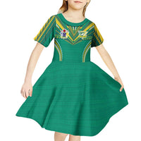 Custom Cook Islands Rugby Kid Short Sleeve Dress Tatau Art Sport Style Green Color LT03 - Polynesian Pride