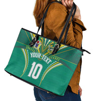 Custom Cook Islands Rugby Leather Tote Bag Tatau Art Sport Style Green Color