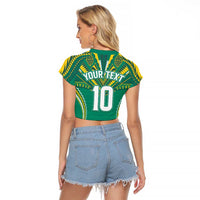 Custom Cook Islands Rugby Raglan Cropped T Shirt Tatau Art Sport Style Green Color LT03 - Polynesian Pride