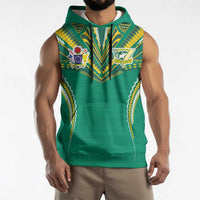 Custom Cook Islands Rugby Sleeveless Hoodie Tatau Art Sport Style Green Color LT03 - Polynesian Pride