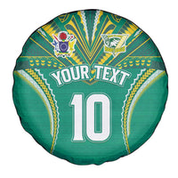 Custom Cook Islands Rugby Spare Tire Cover Tatau Art Sport Style Green Color LT03 - Polynesian Pride