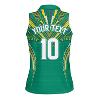 Custom Cook Islands Rugby Women Sleeveless Polo Shirt Tatau Art Sport Style Green Color LT03 - Polynesian Pride