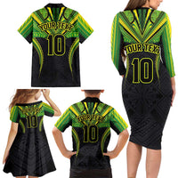 Custom Cook Islands Rugby Family Matching Long Sleeve Bodycon Dress and Hawaiian Shirt Tatau Art Sport Style Black Color LT03 - Polynesian Pride