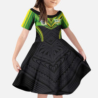 Custom Cook Islands Rugby Family Matching Mermaid Dress and Hawaiian Shirt Tatau Art Sport Style Black Color LT03 Daughter's Dress Black - Polynesian Pride