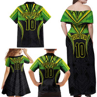 Custom Cook Islands Rugby Family Matching Off Shoulder Maxi Dress and Hawaiian Shirt Tatau Art Sport Style Black Color LT03 - Polynesian Pride