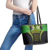Custom Cook Islands Rugby Leather Tote Bag Tatau Art Sport Style Black Color