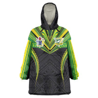 Custom Cook Islands Rugby Wearable Blanket Hoodie Tatau Art Sport Style Black Color