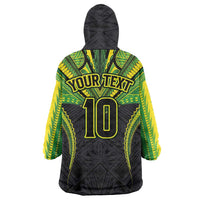 Custom Cook Islands Rugby Wearable Blanket Hoodie Tatau Art Sport Style Black Color