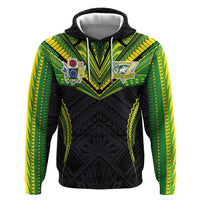 Custom Cook Islands Rugby Zip Hoodie Tatau Art Sport Style Black Color