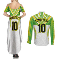 Custom Cook Islands Rugby Couples Matching Summer Maxi Dress and Long Sleeve Button Shirt Tatau Art Sport Style White Color LT03 - Polynesian Pride