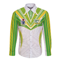 Custom Cook Islands Rugby Long Sleeve Button Shirt Tatau Art Sport Style White Color