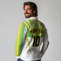 Custom Cook Islands Rugby Long Sleeve Polo Shirt Tatau Art Sport Style White Color LT03 - Polynesian Pride