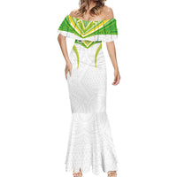 Custom Cook Islands Rugby Mermaid Dress Tatau Art Sport Style White Color