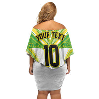 Custom Cook Islands Rugby Off Shoulder Short Dress Tatau Art Sport Style White Color LT03 - Polynesian Pride