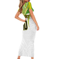Custom Cook Islands Rugby Short Sleeve Bodycon Dress Tatau Art Sport Style White Color LT03 - Polynesian Pride