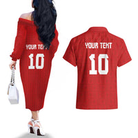Custom Tonga Rugby Couples Matching Off The Shoulder Long Sleeve Dress and Hawaiian Shirt Ngatu Motifs and Pacific Patterns LT03 - Polynesian Pride