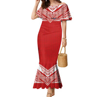 Custom Tonga Rugby Family Matching Mermaid Dress and Hawaiian Shirt Ngatu Motifs and Pacific Patterns LT03 Mom's Dress Red - Polynesian Pride