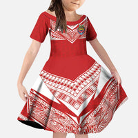 Custom Tonga Rugby Family Matching Summer Maxi Dress and Hawaiian Shirt Ngatu Motifs and Pacific Patterns LT03 Daughter's Dress Red - Polynesian Pride