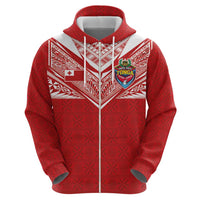 Custom Tonga Rugby Zip Hoodie Ngatu Motifs and Pacific Patterns