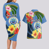 Micronesia Constitution Day Couples Matching Long Sleeve Bodycon Dress and Hawaiian Shirt Hibiscus and Tapa Tribal Pattern LT03 - Polynesian Pride