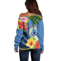 Micronesia Constitution Day Off Shoulder Sweater Hibiscus and Tapa Tribal Pattern LT03 - Polynesian Pride