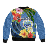 Micronesia Constitution Day Sleeve Zip Bomber Jacket Hibiscus and Tapa Tribal Pattern LT03 - Polynesian Pride