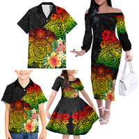 Polynesia Victory Day Family Matching Off Shoulder Long Sleeve Dress and Hawaiian Shirt Tribal Turtle and Hibiscus LT03 - Polynesian Pride