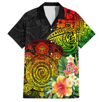 Polynesia Victory Day Family Matching Puletasi and Hawaiian Shirt Tribal Turtle and Hibiscus LT03 Dad's Shirt - Short Sleeve Reggae - Polynesian Pride