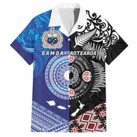 Samoa and Aotearoa Together Family Matching Puletasi and Hawaiian Shirt Tatau Art Tattoos-Taniko and Maori with Fern LT03 Dad's Shirt - Short Sleeve Black - Polynesian Pride