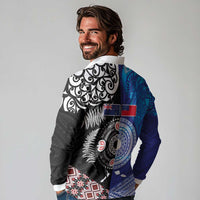 Samoa and Aotearoa Together Long Sleeve Polo Shirt Tatau Art Tattoos-Taniko and Maori with Fern