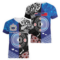 Samoa and Aotearoa Together Women V-Neck T-Shirt Tatau Art Tattoos-Taniko and Maori with Fern