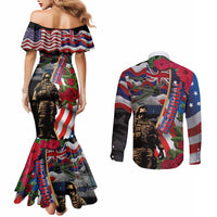 Hawaii and United States Memorial Day Couples Matching Mermaid Dress and Long Sleeve Button Shirt Honor and Remember The Fallen LT03 - Polynesian Pride