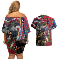 Hawaii and United States Memorial Day Couples Matching Off Shoulder Short Dress and Hawaiian Shirt Honor and Remember The Fallen LT03 - Polynesian Pride
