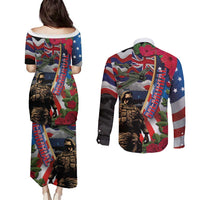 Hawaii and United States Memorial Day Couples Matching Puletasi and Long Sleeve Button Shirt Honor and Remember The Fallen LT03 - Polynesian Pride
