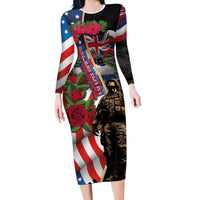 Hawaii and United States Memorial Day Family Matching Long Sleeve Bodycon Dress and Hawaiian Shirt Honor and Remember The Fallen LT03 Mom's Dress Blue - Polynesian Pride
